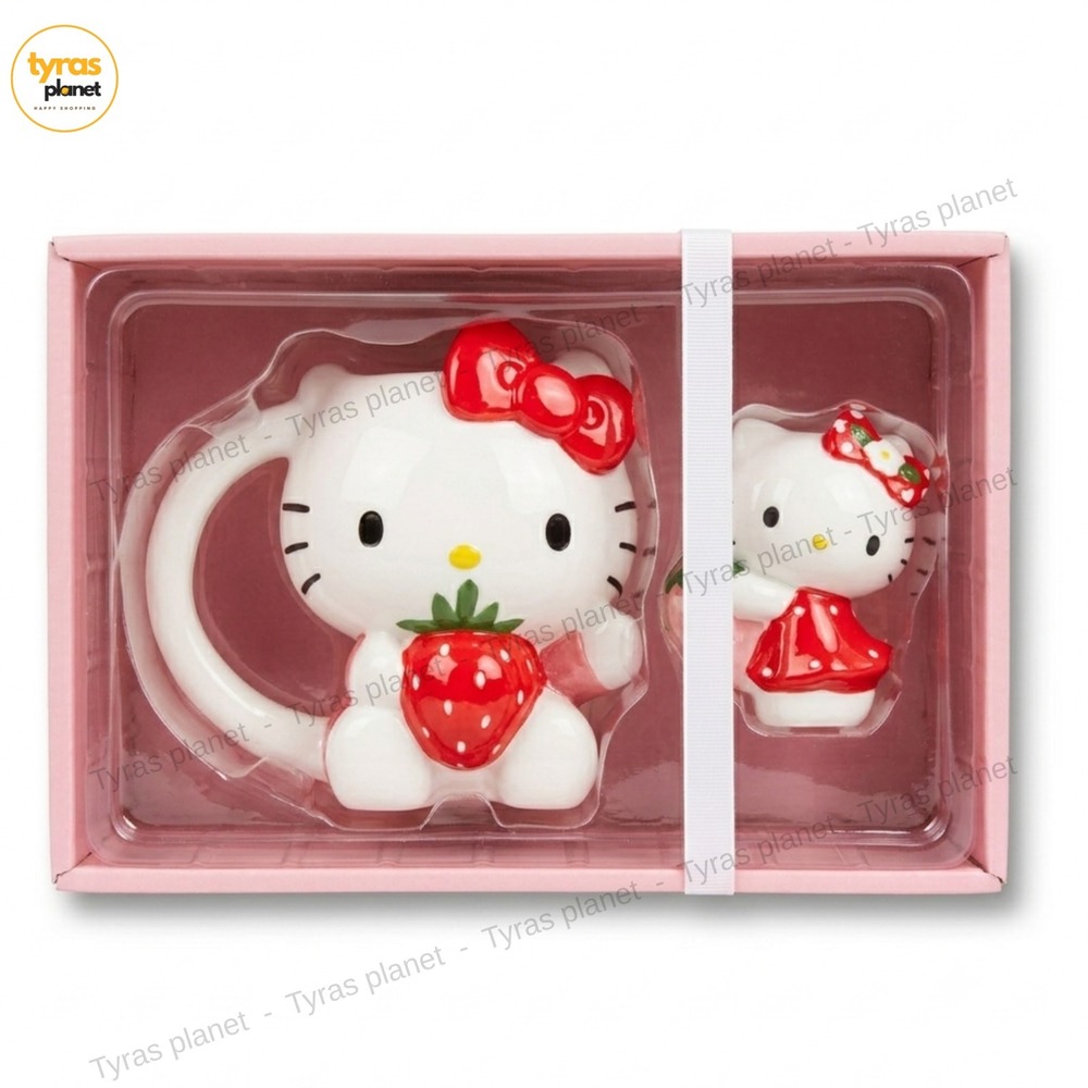 Hello Kitty Ceramic Mug and Figurine Set with Strawberry Design